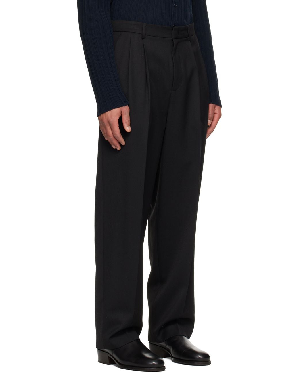 LE17SEPTEMBRE Black Two Tuck Wool Trousers for men