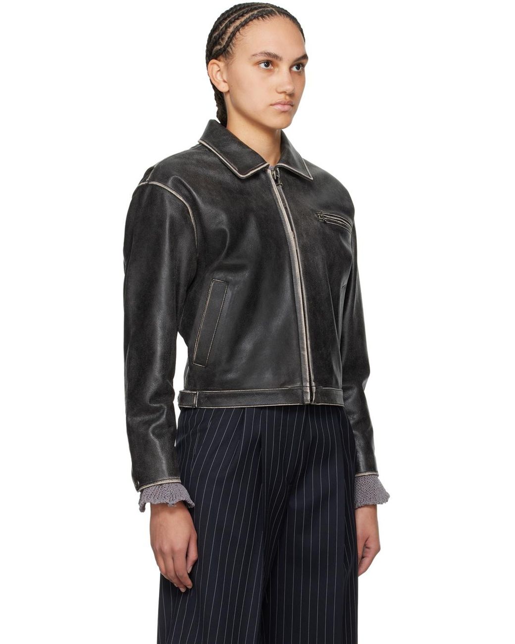 OPEN YY Ssense Exclusive Leather Jacket in Black | Lyst UK