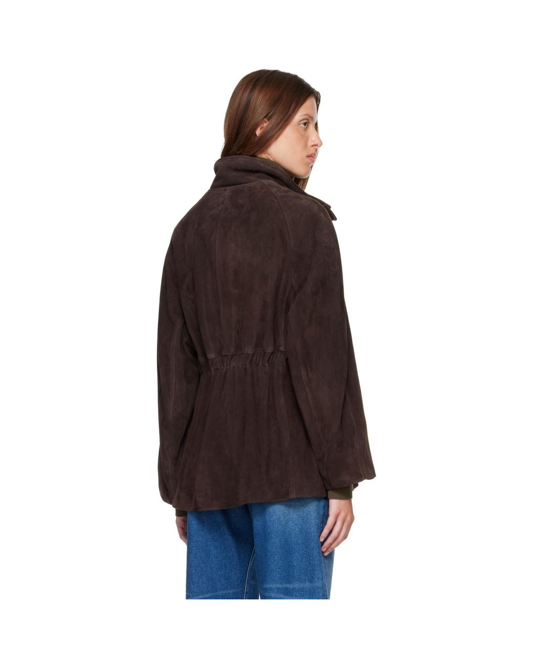 Nour Hammour Brown Quai Funnel Leather Jacket