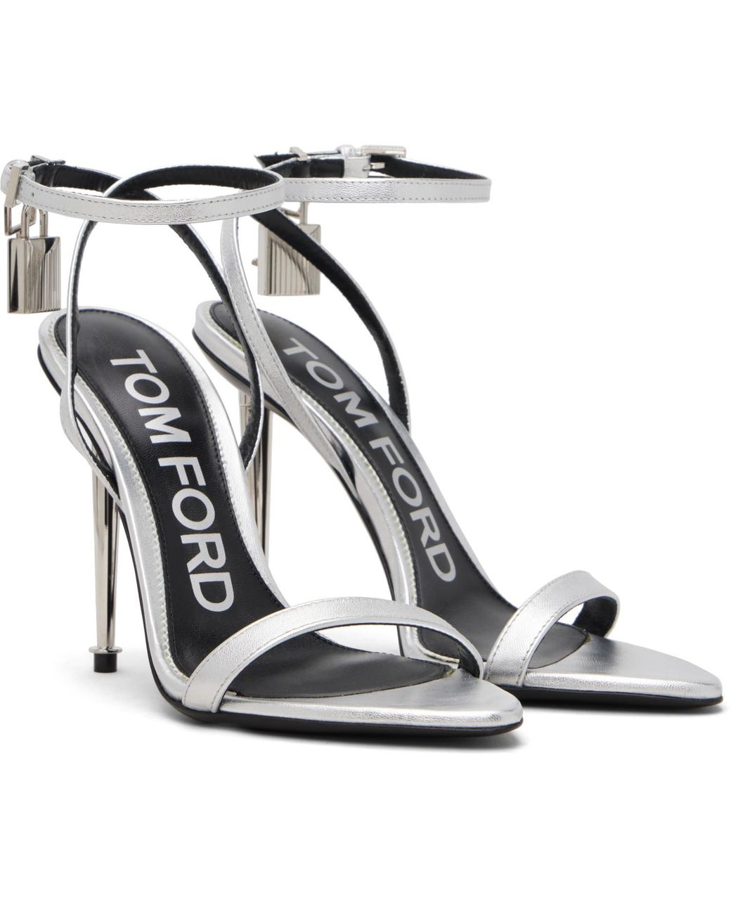 Tom Ford Metallic Nappa Padlock Pointy Naked Heeled Sandals