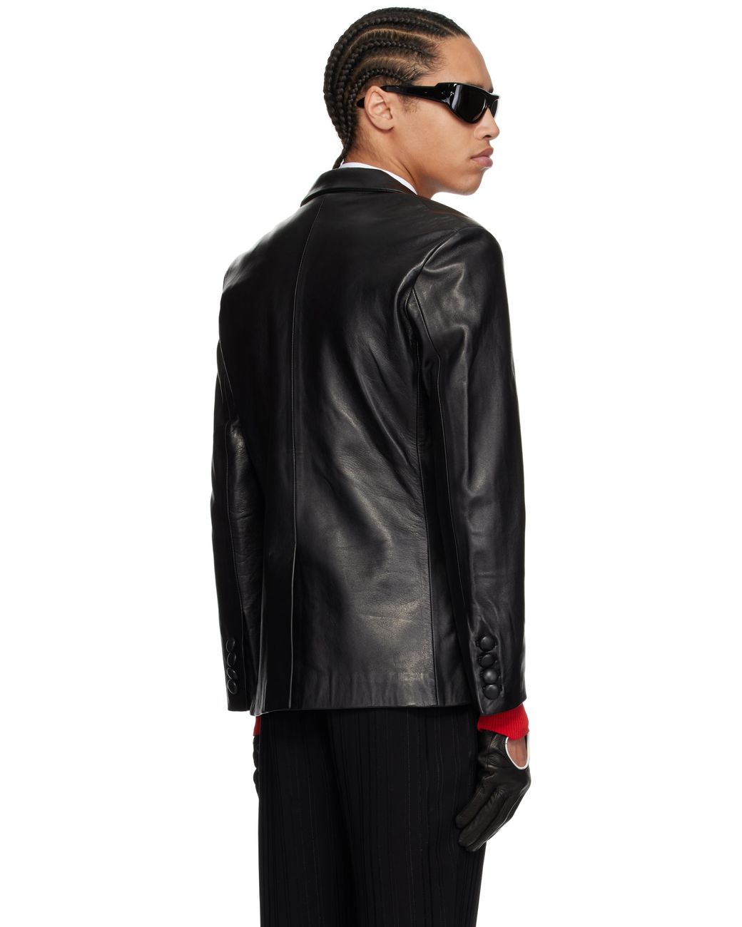 レザージャケット・コート Double-Breasted Leather Blazer Ernest W. Baker Double Breasted Leather Blazer in Black for