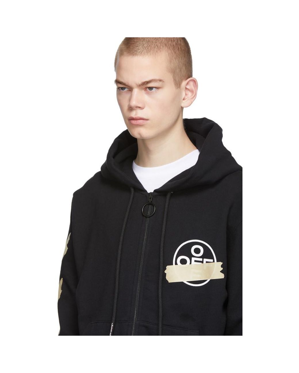 Off-White c/o Virgil Abloh Tape Arrows Drawstring Hoodie in Off-White c/o Virgil Abloh Tape Arrows Drawstring Hoodie in