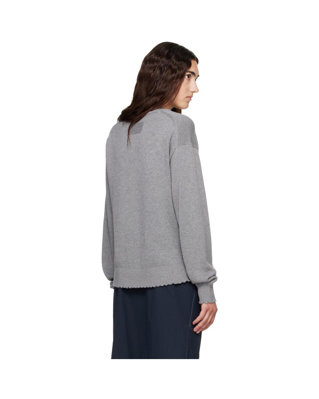 Helmut Lang Gray Ov Dist V Neck Sweater