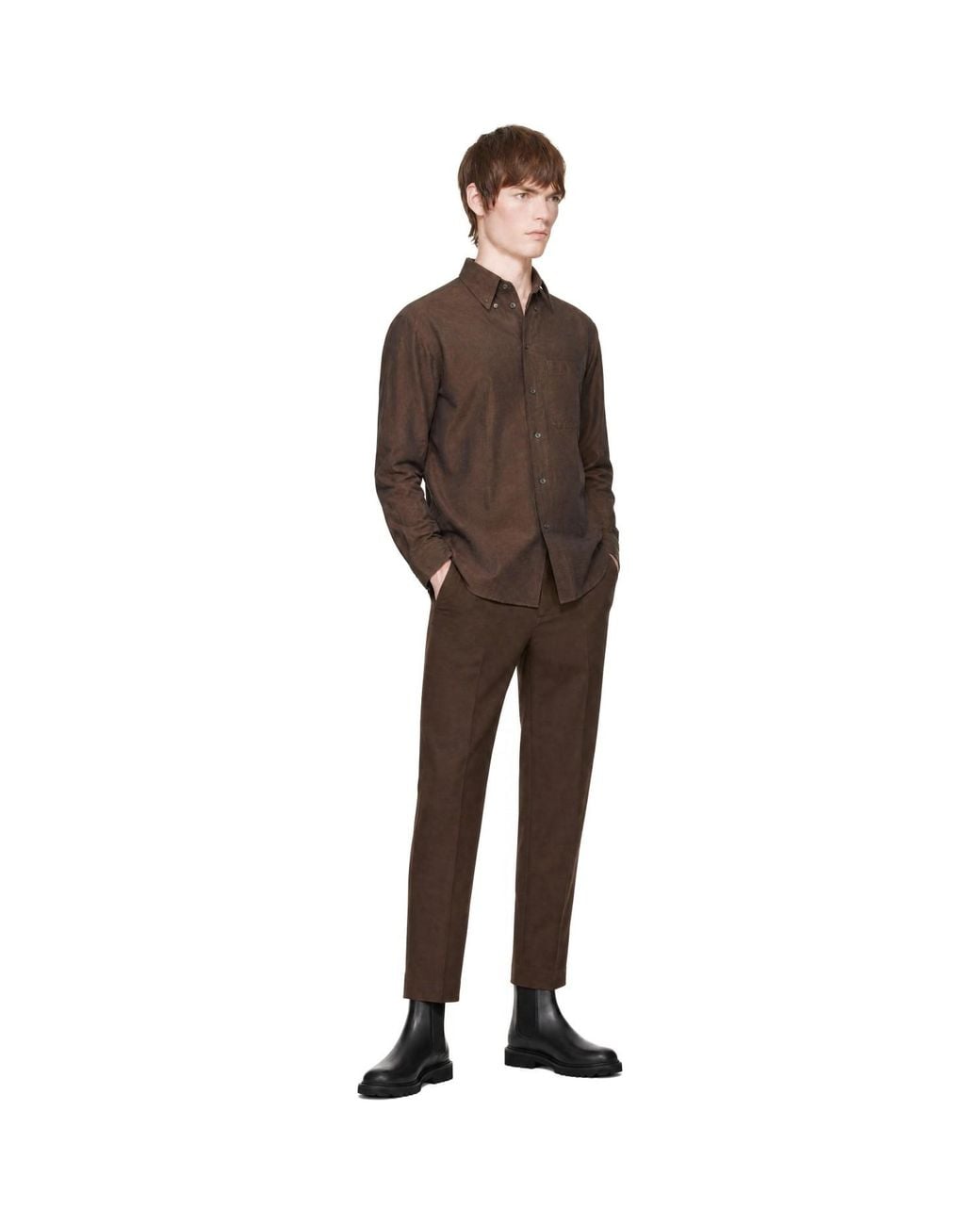 Sunspel Brown Moleskin Regular Fit Trousers for men