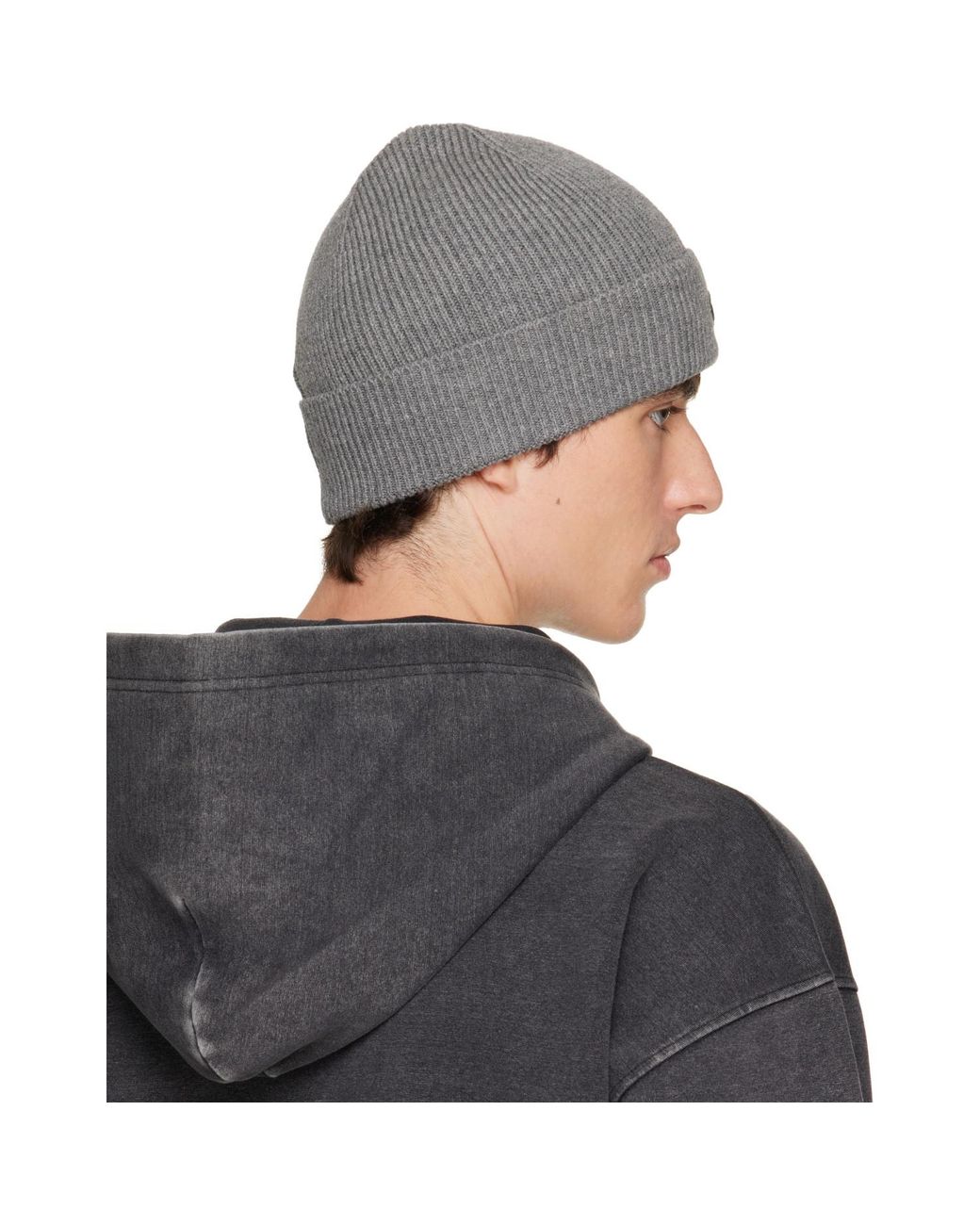 DIESEL Black Ribbed D Embroidery Beanie for men