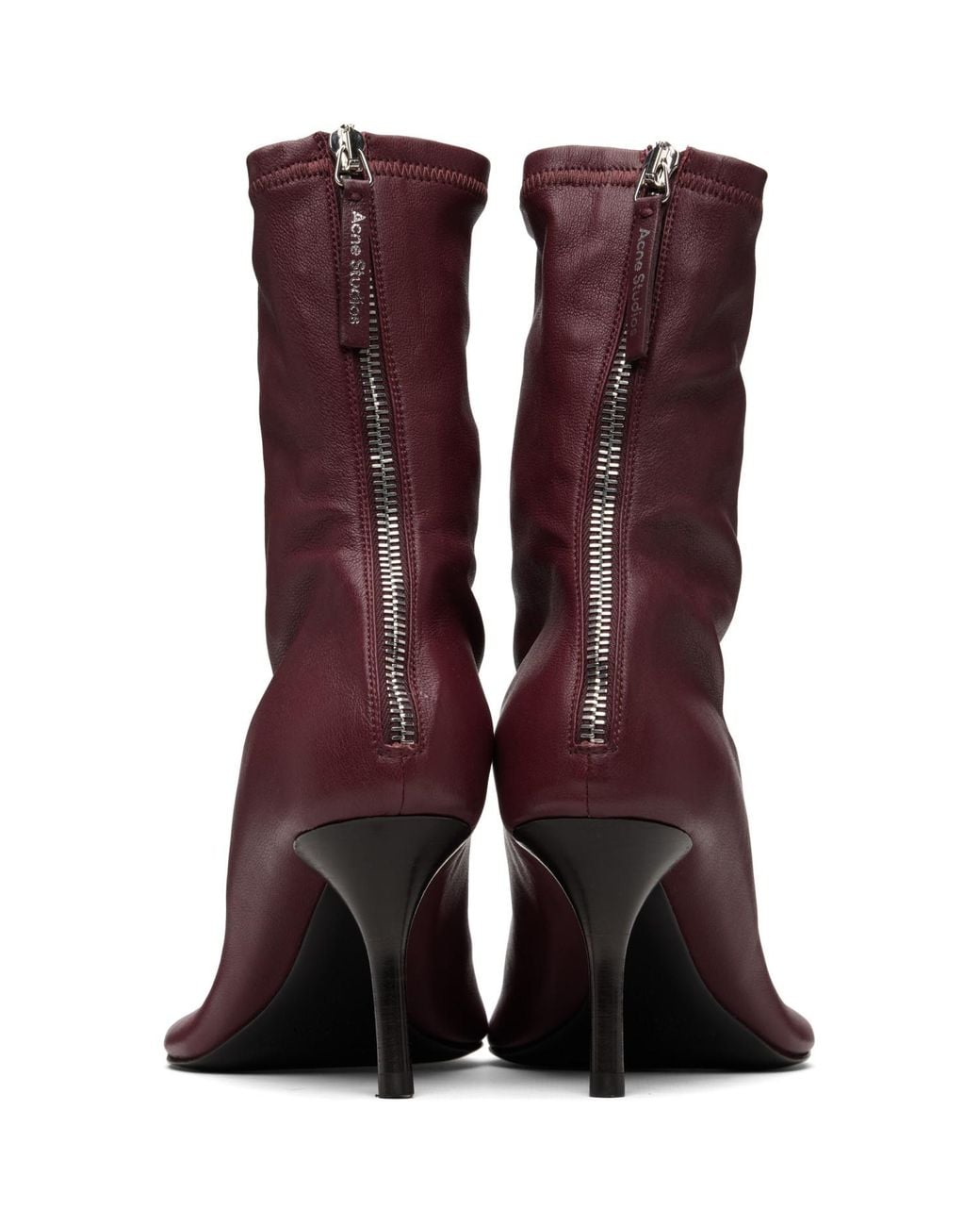 Acne Purple Burgundy Leather Ankle Boots