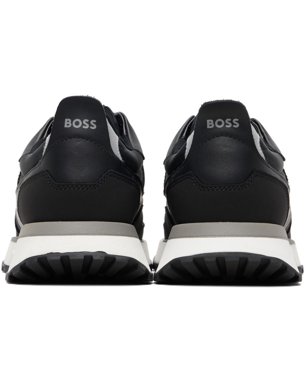 Boss Black Mixed-Material Leather & Mesh Sneakers for men