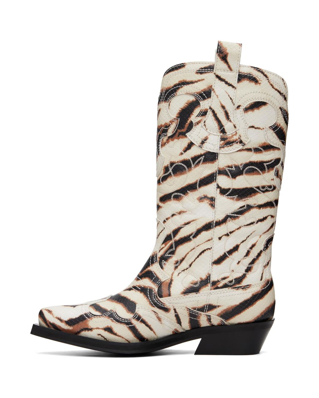 Ganni Brown Off- Mid Shaft Embroidered Western Boots