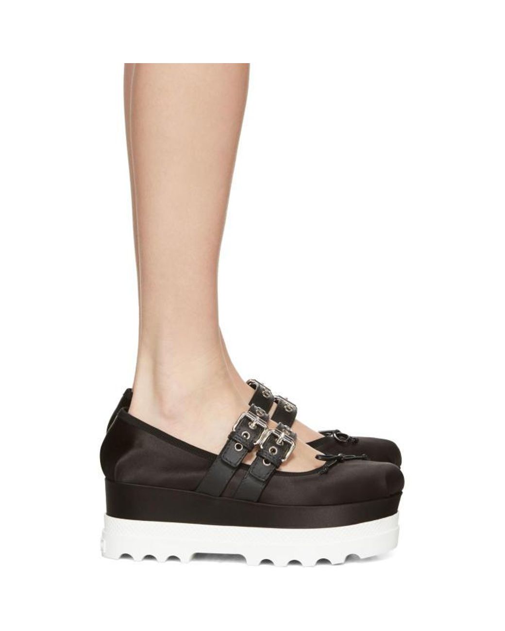 Miu Miu Black Double Buckle Platform Ballerinas Lyst