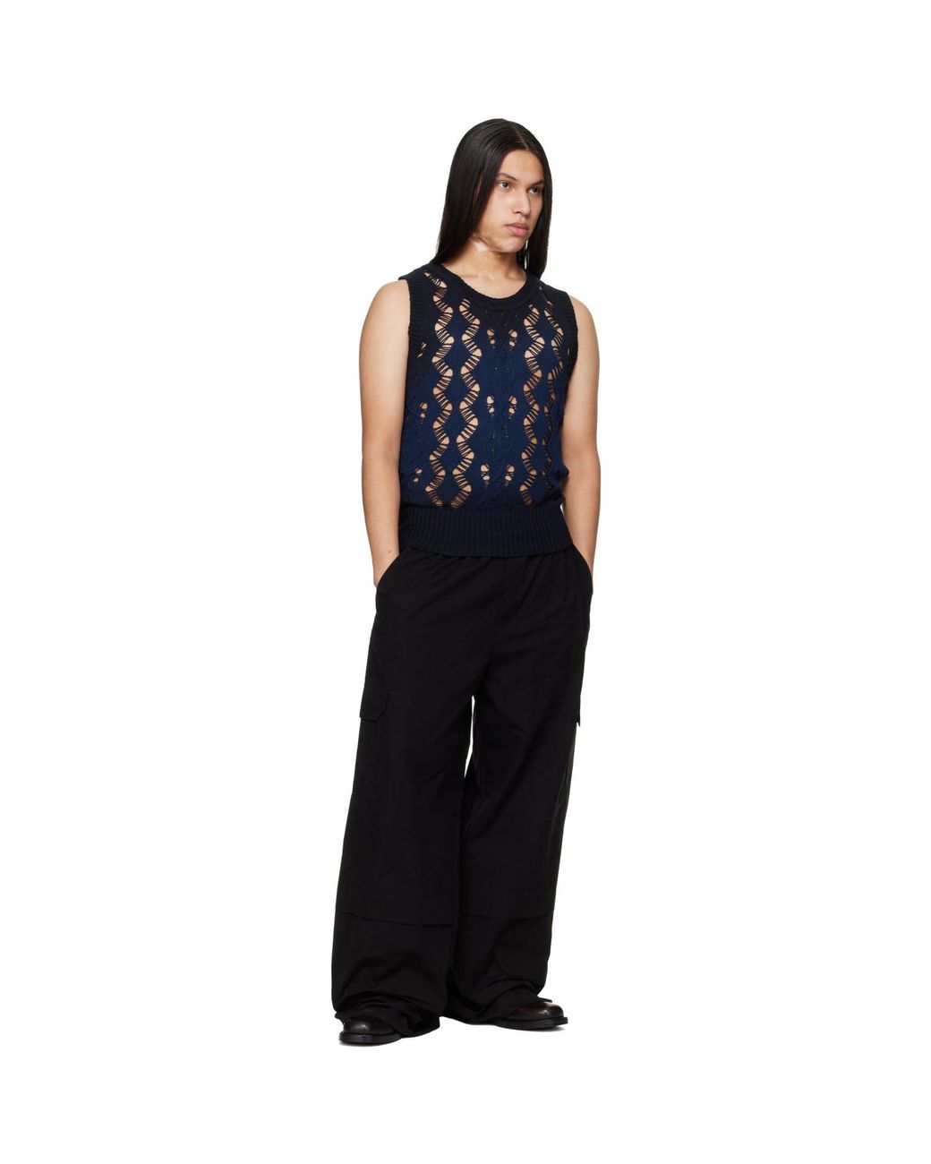 Egonlab Blue Textured Knit Tank Top for men