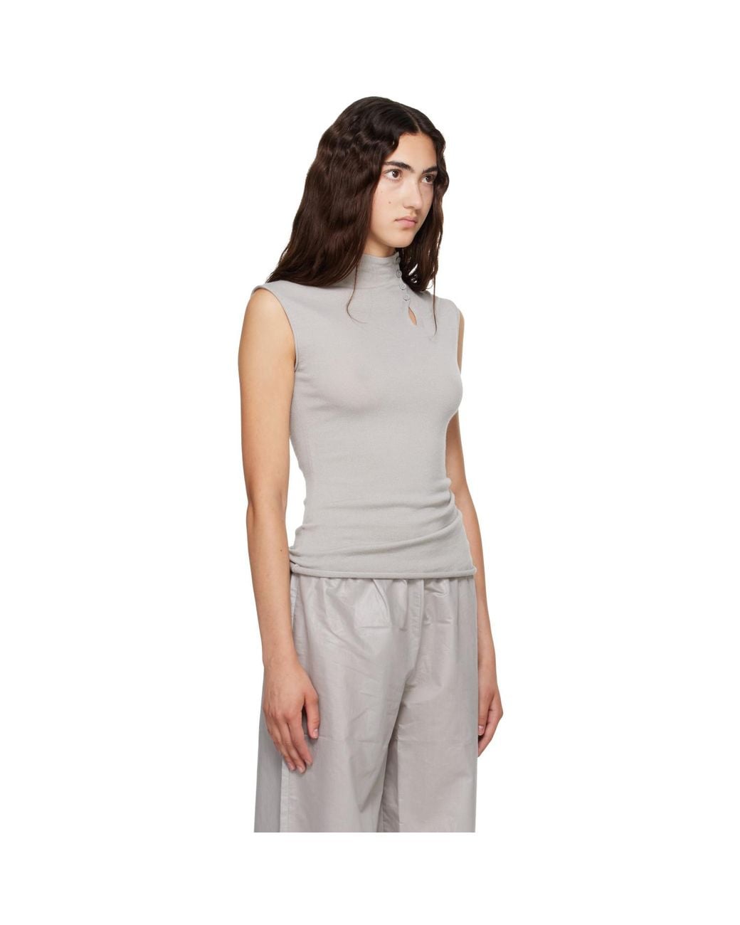 Helmut Lang Gray Button Turtleneck Tank Top