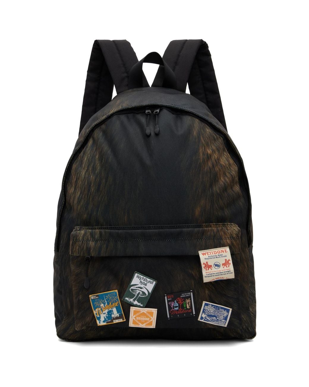 we11done Black Fur Printed Backpack for men