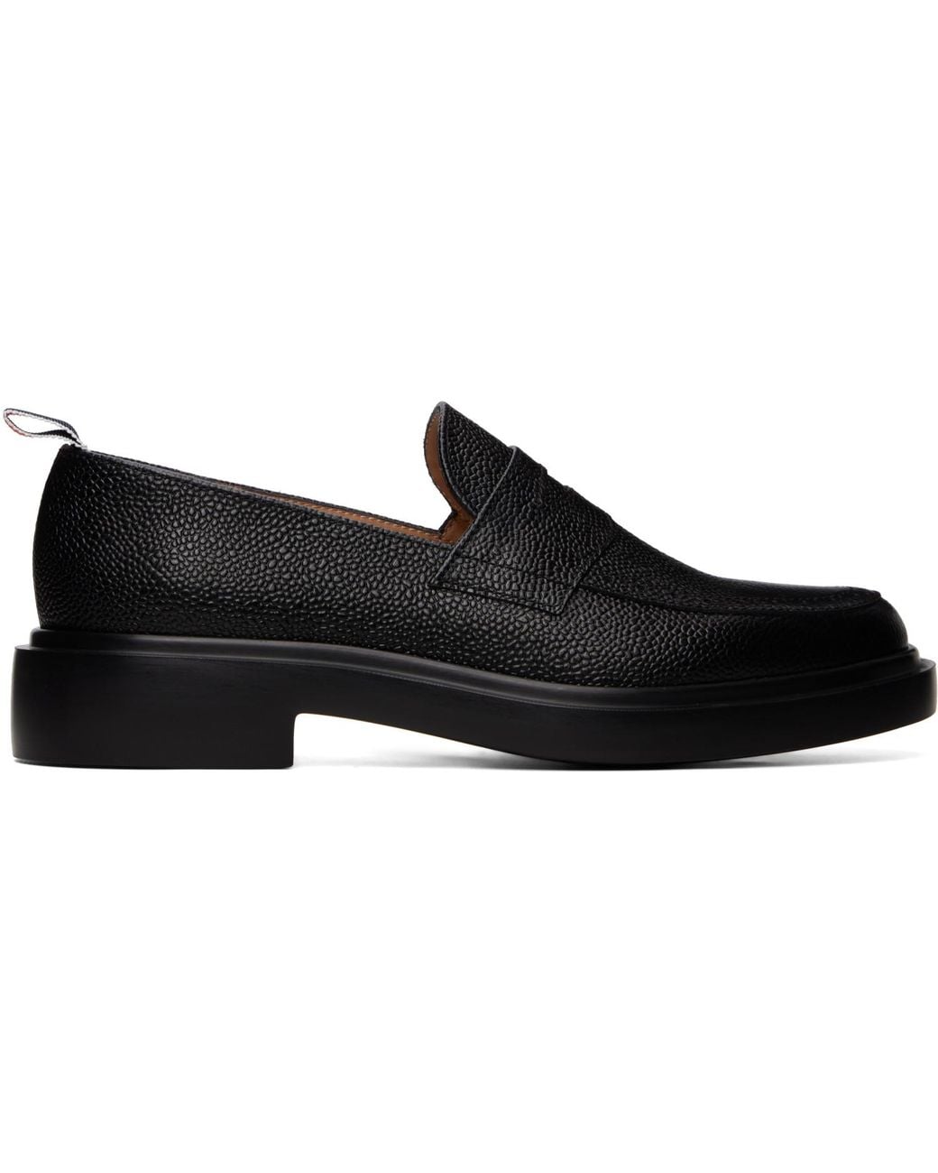 Thom Browne Black Pebble Grain Rubber Sole Penny Loafers