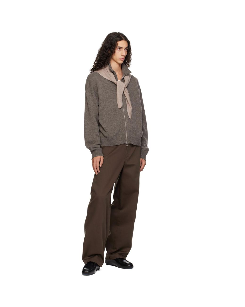 YACAIA Brown Taupe Y-0022 Triangle Merino Cashmere Scarf for men