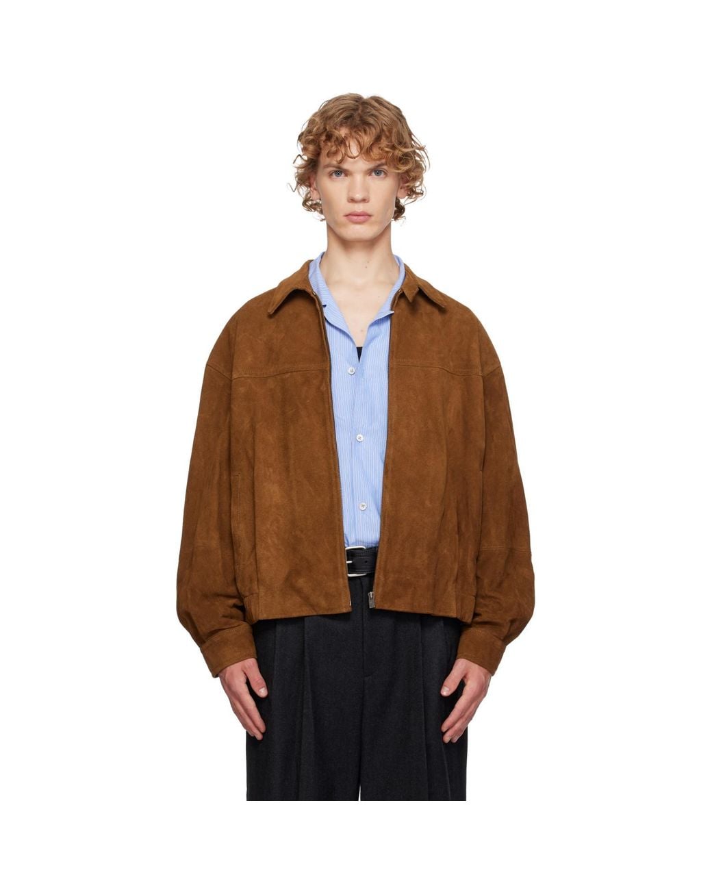 LE17SEPTEMBRE Brown Suede Zip Blouson Leather Jacket for men
