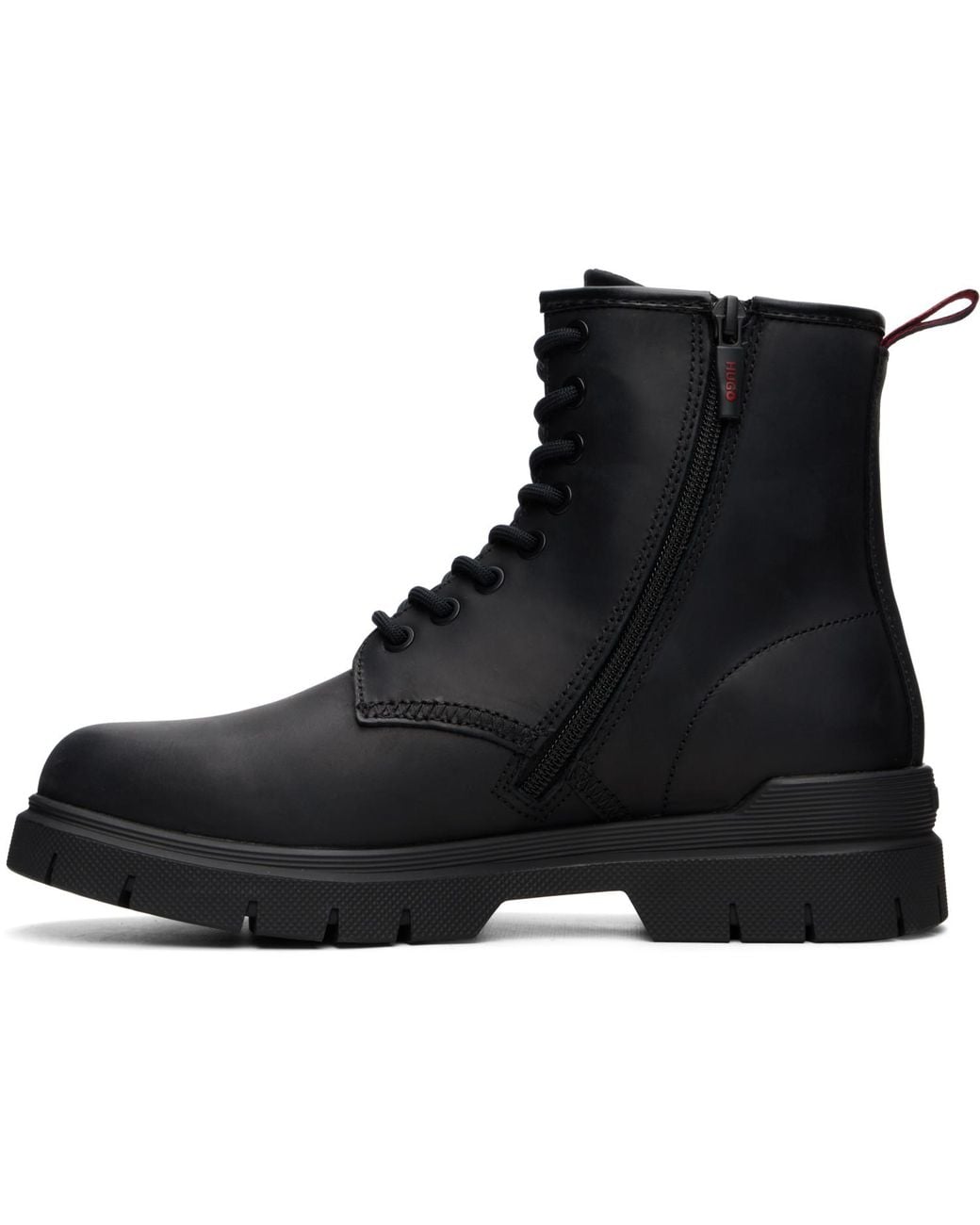 HUGO Black Faux-Leather Combat Boots for men