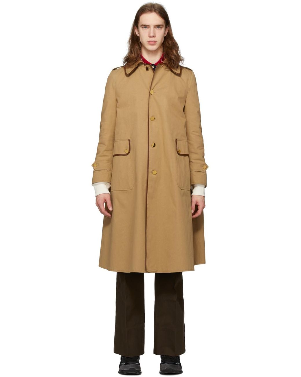 Gucci Tan Cotton Drill Trench Coat for Men | Lyst