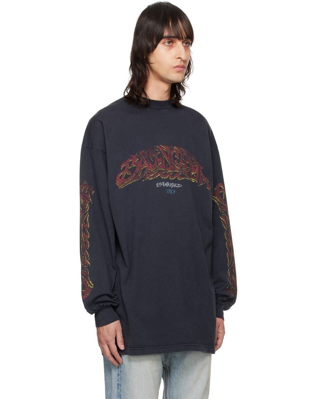 Balenciaga Black Offshore Long Sleeve T-shirt in Blue for Men Balenciaga Black Offshore Long Sleeve T-shirt in Blue for Men