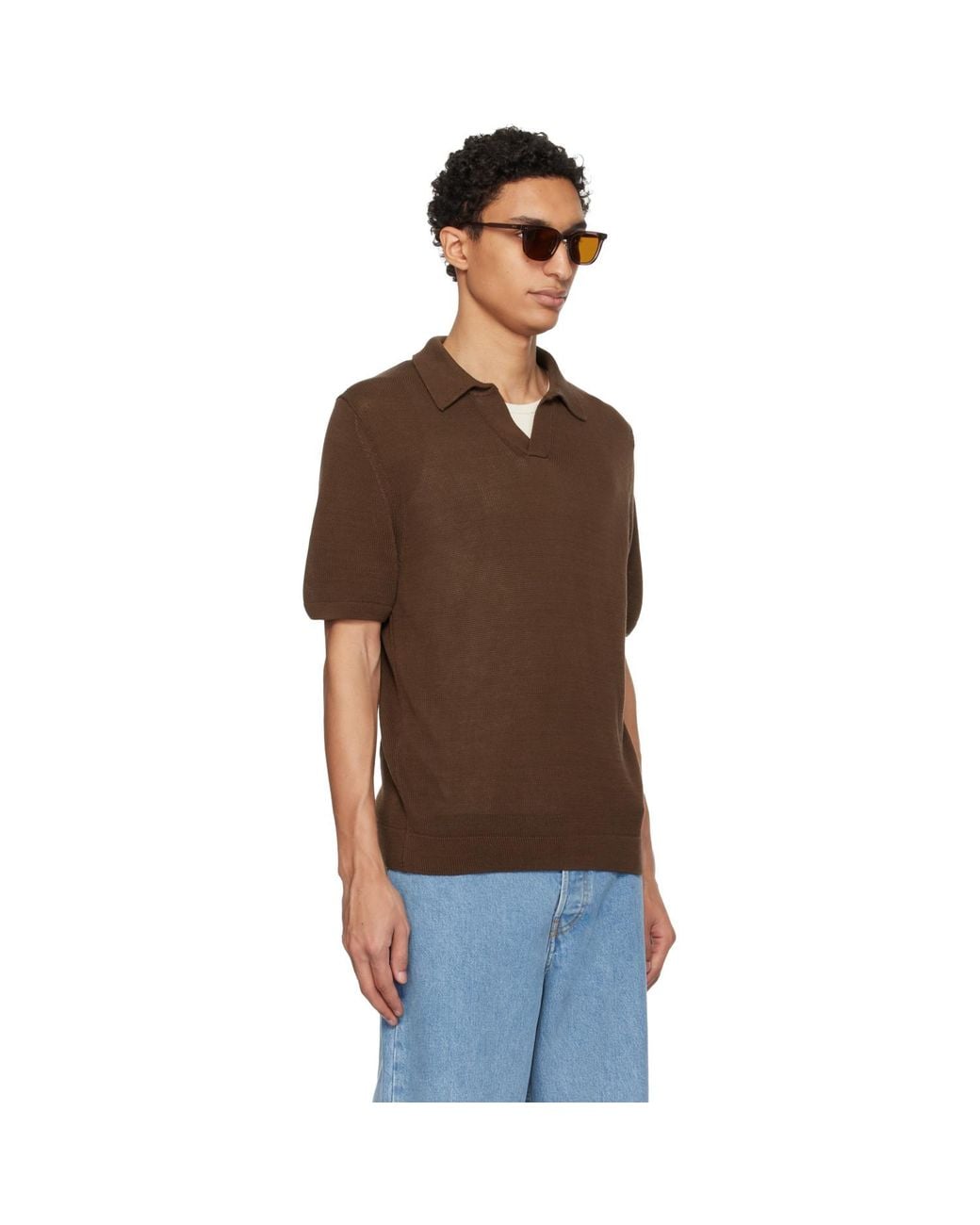 Merz B. Schwanen Black Cotton Short Sleeve Polo for men