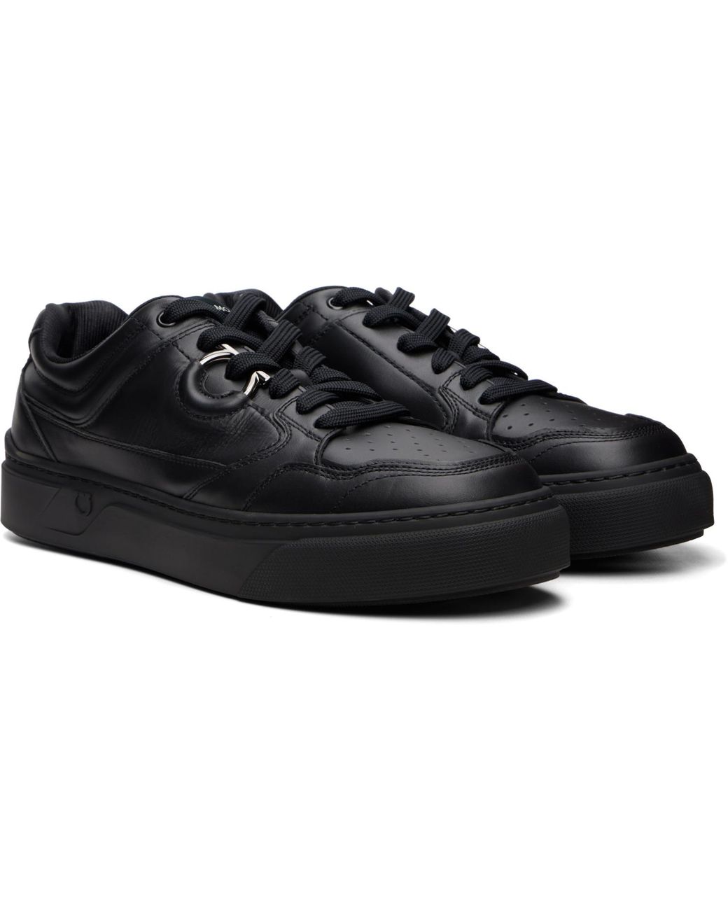 Ferragamo Black Gancini Leather Sneakers for men