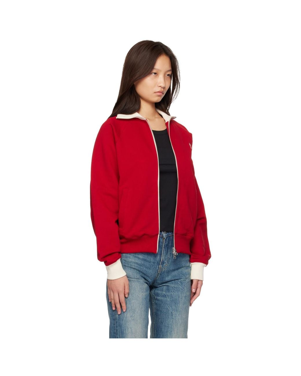 AMI Red Zipped Cotton Ami De Coeur Sweatshirt