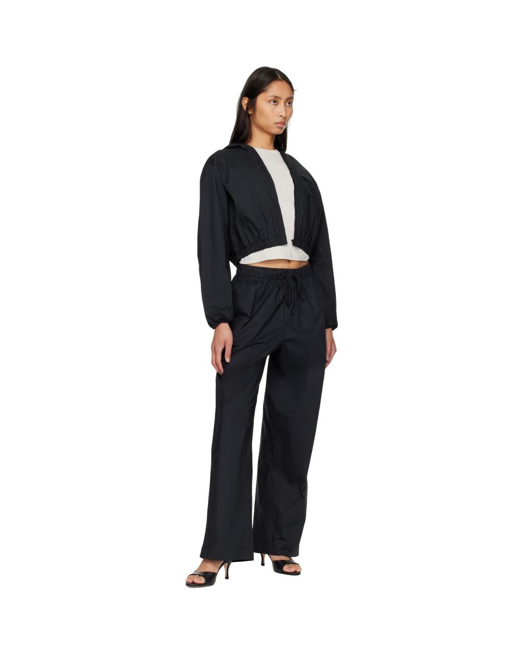 Skims Black Woven Cotton Oversized Straight Leg Trousers