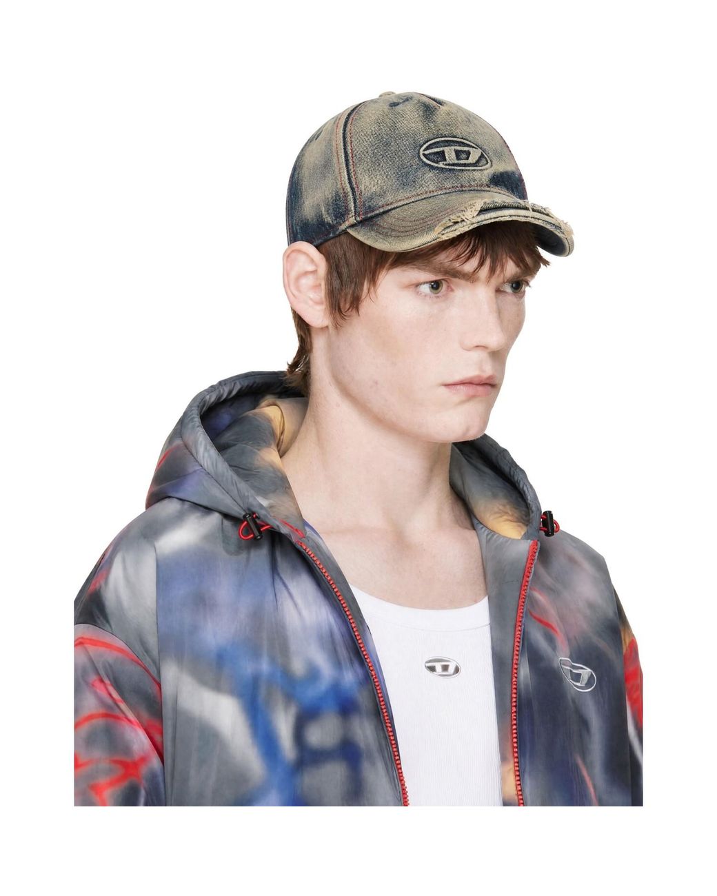 DIESEL Blue Treated Denim Baseball Cap for men