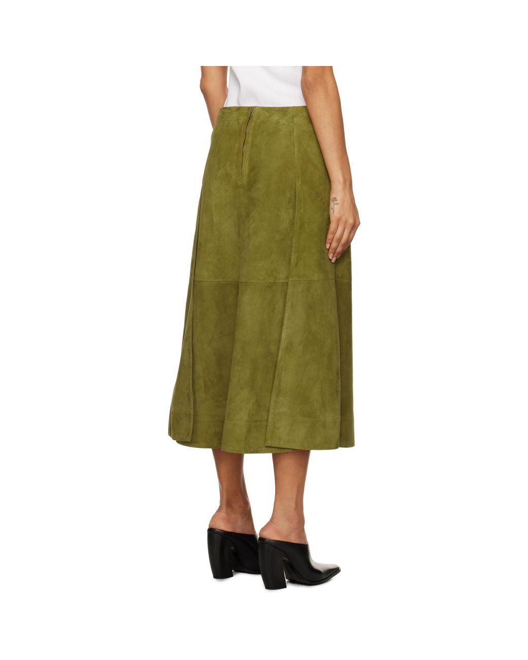 Bottega Veneta Green Full Grain Suede Midi Skirt