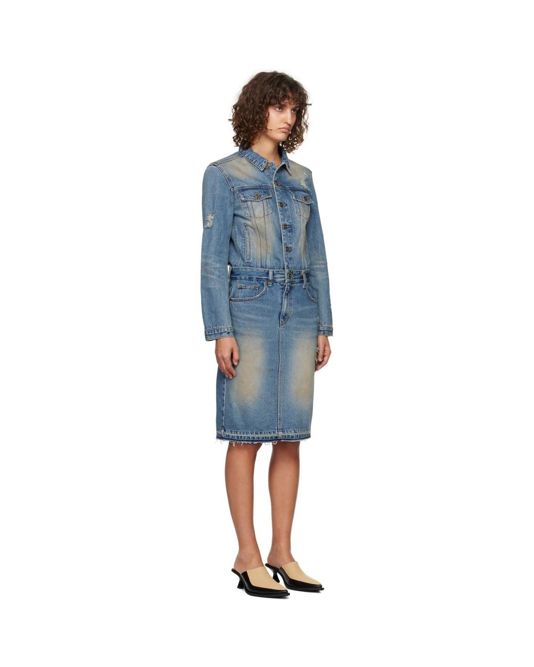 we11done Black Washed Denim Midi Dress