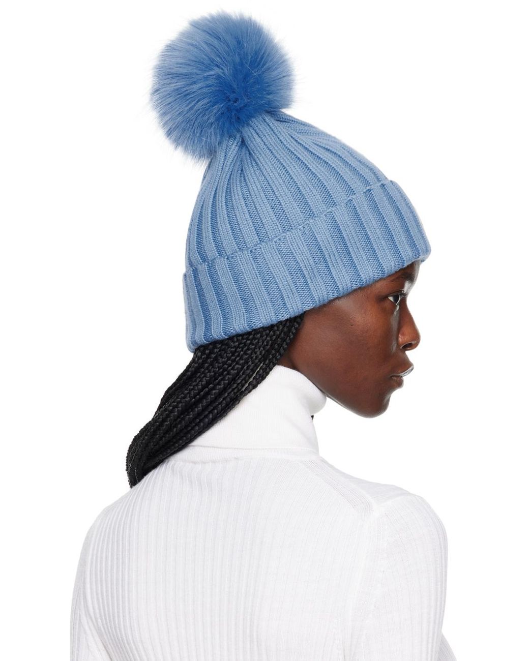 light blue pom beanie