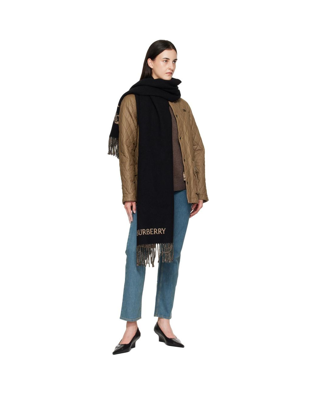 Burberry Black Reversible Knight Cashmere Scarf