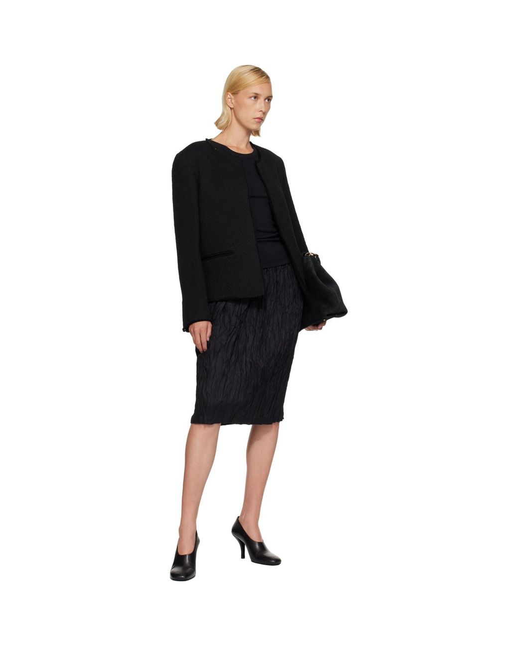 Totême Black Open-Front Bouclé Blazer