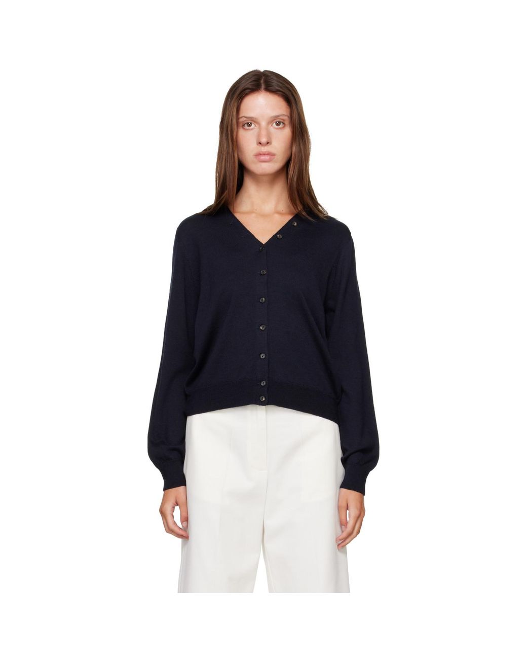 Cordera Blue Merino Wool Button Cardigan