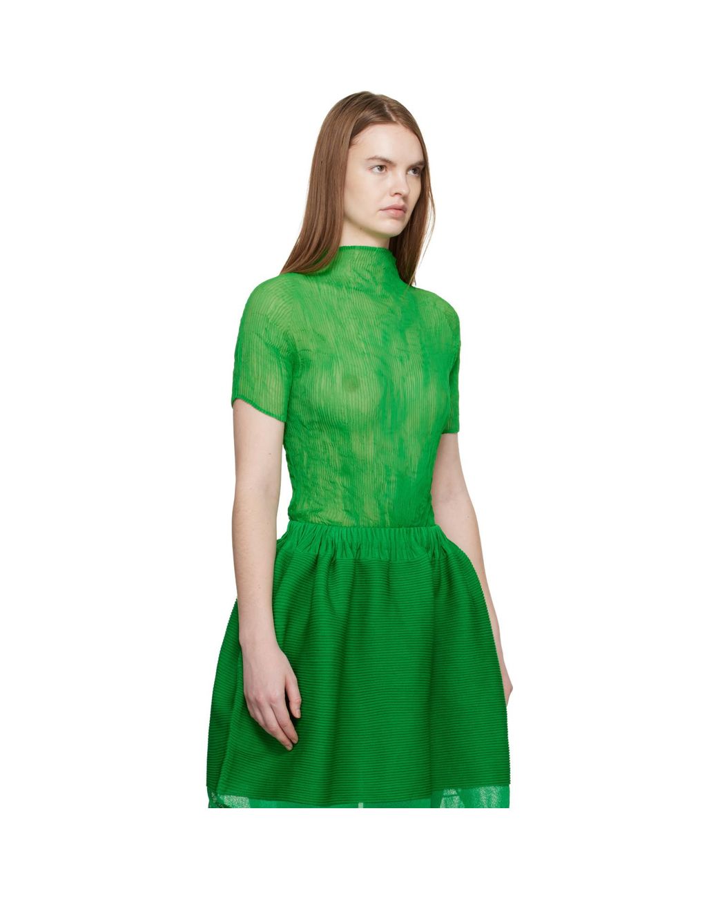 Issey Miyake Green Chiffon Twist 3 Top