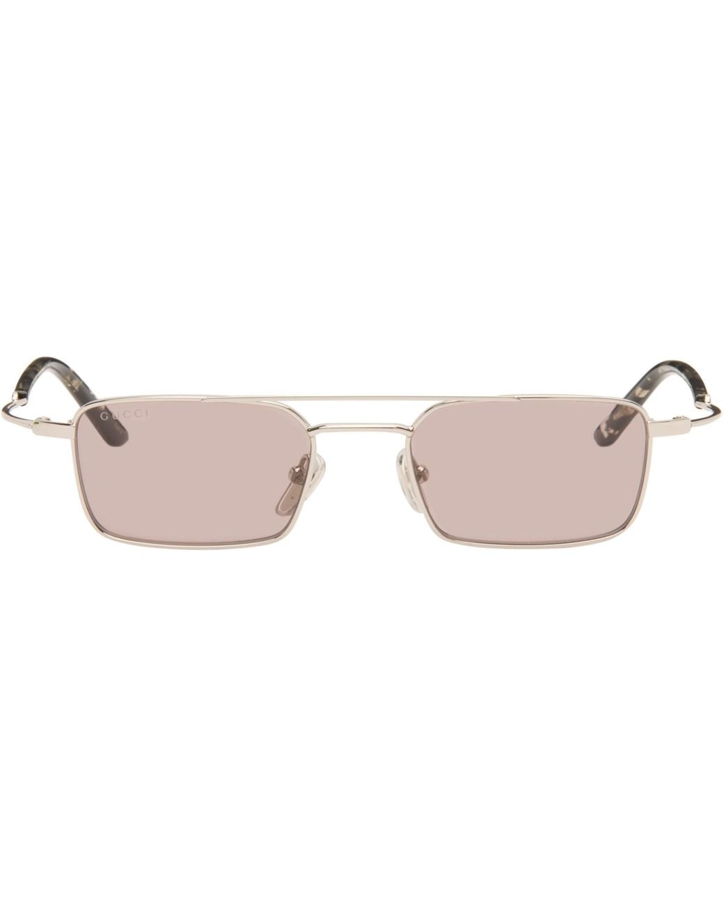 Gucci Pink Metal Frame Rectangular Sunglasses for men