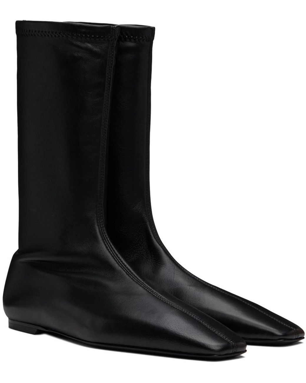 Toteme Mid Calf Lambskin Sock Boots in Black Lyst