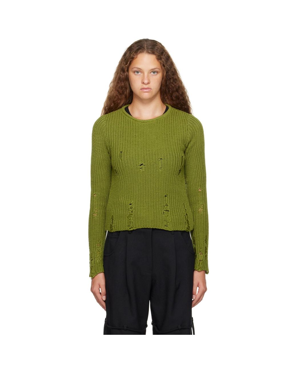 Song For The Mute Green Distressed Sweater