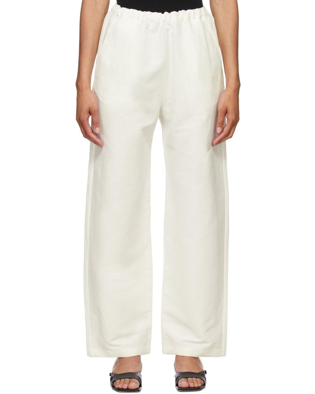 Stretch Linen Lounge Pants in White 