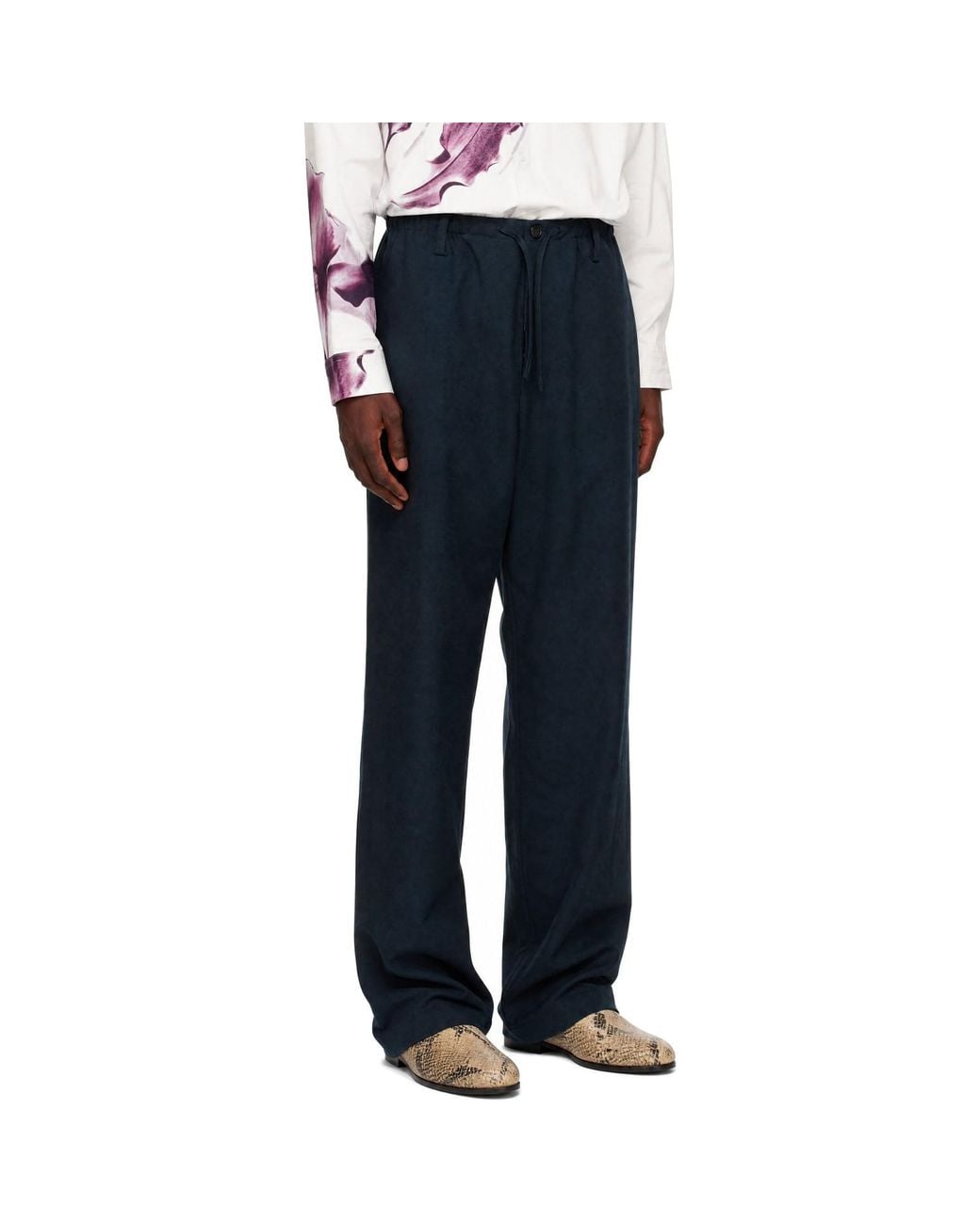 Dries Van Noten Blue Wool Drawstring Trousers for men