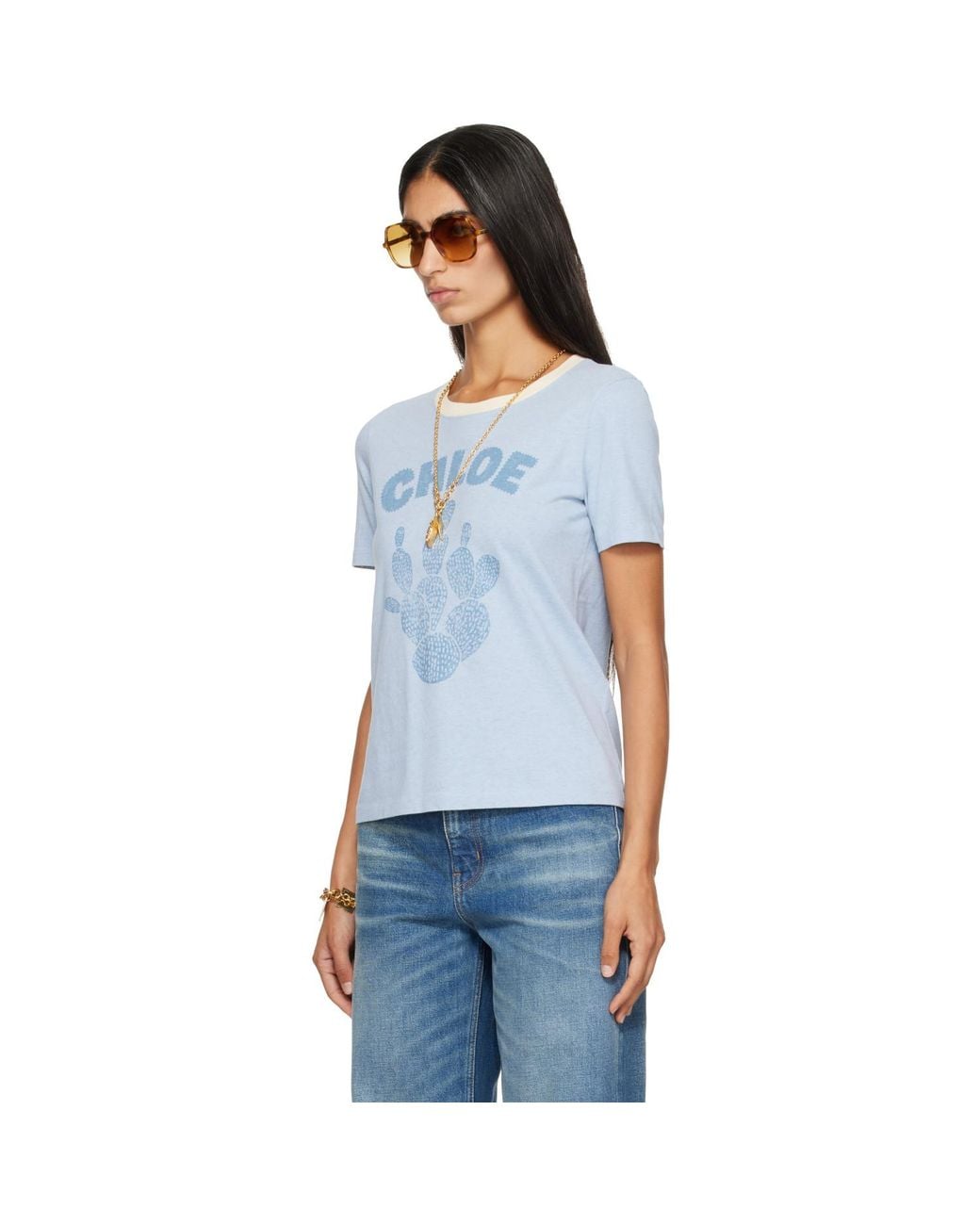 Chloé Blue Cactus Print Cotton Jersey T-Shirt