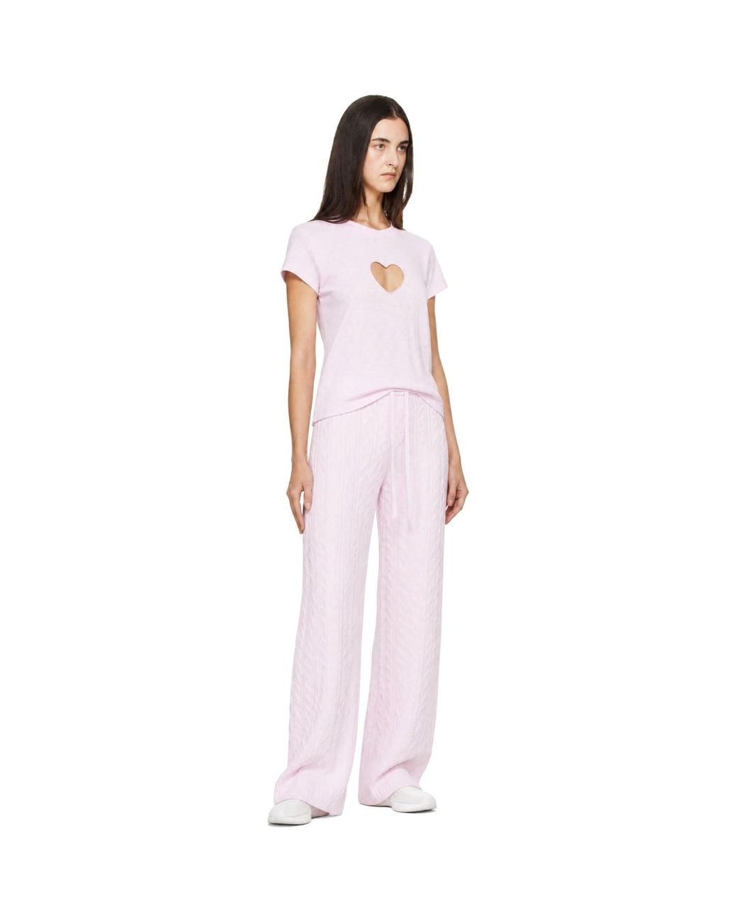 Skims Pink Sweater Knit Cable Straight Leg Trousers