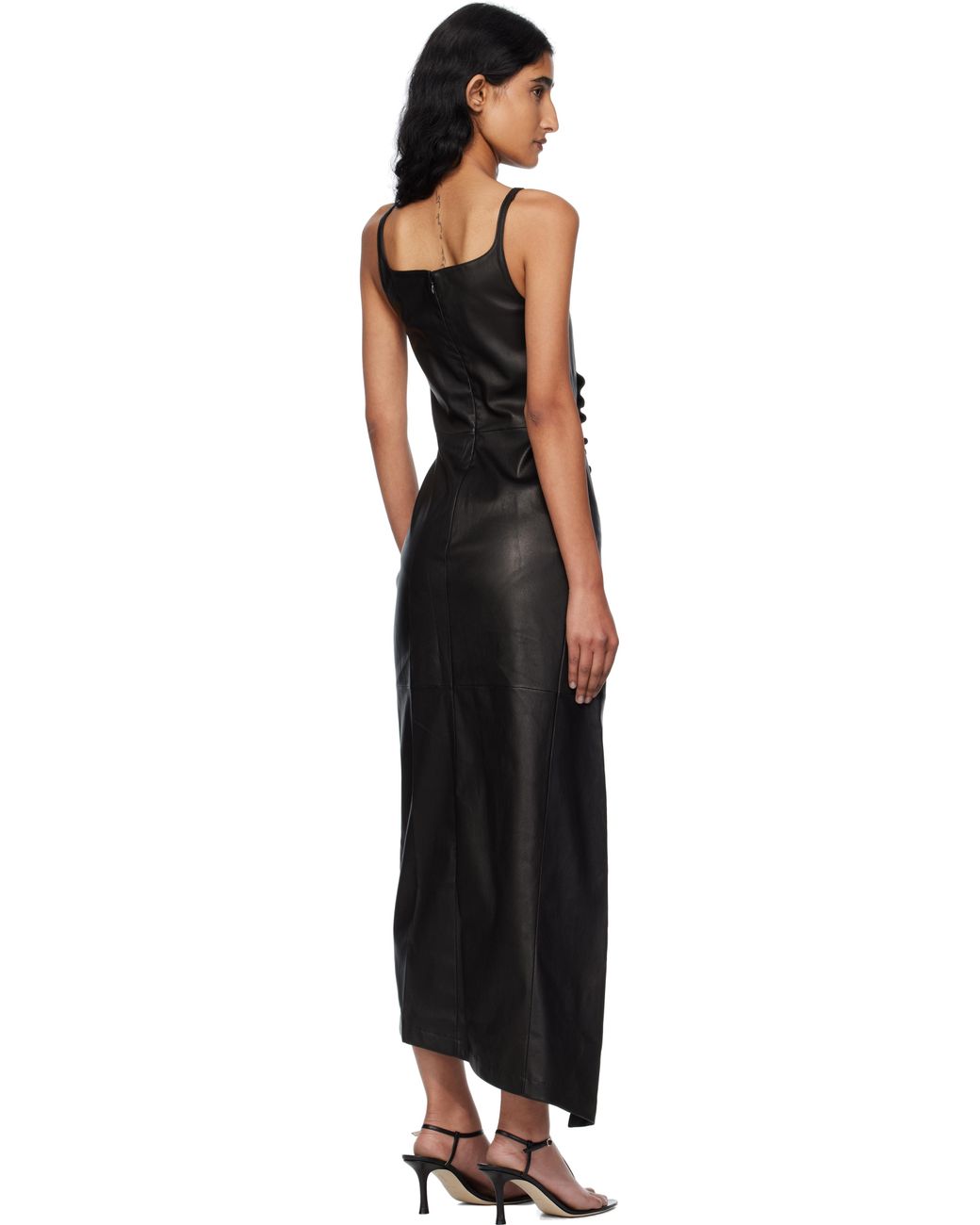 Rabanne Black Draped Leather Midi Dress