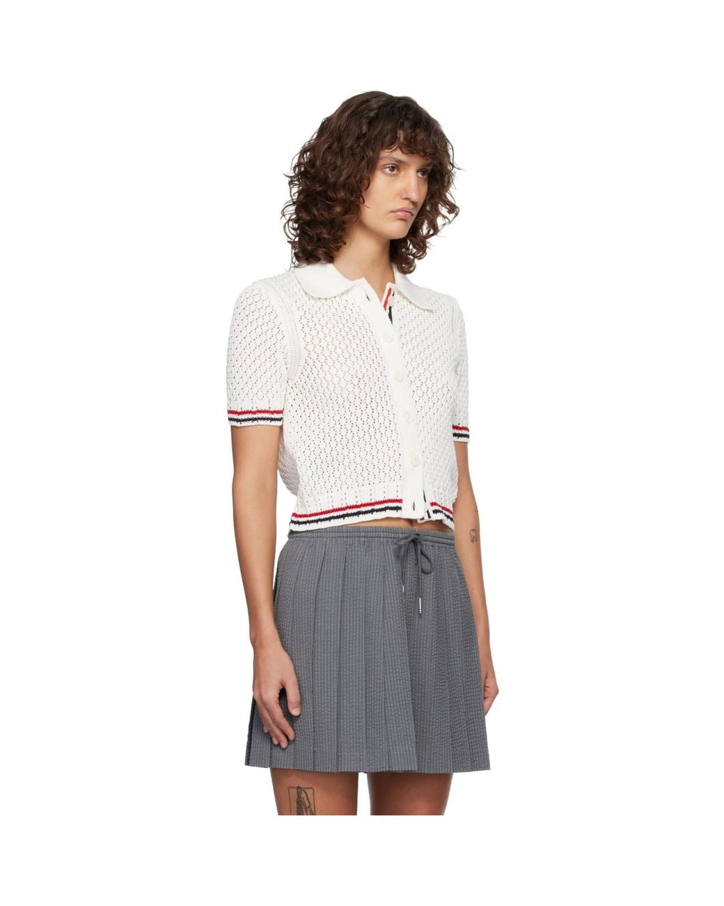 Thom Browne Black Hector Pointelle Short Sleeve Cardigan