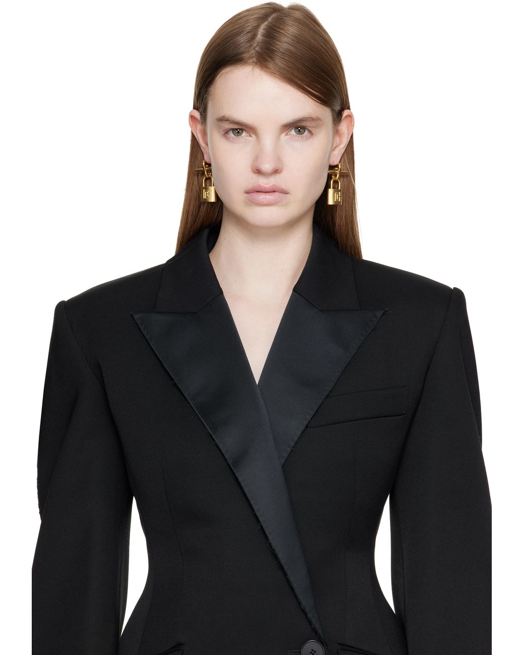 Balmain Black Brass Pulse Padlock Earrings