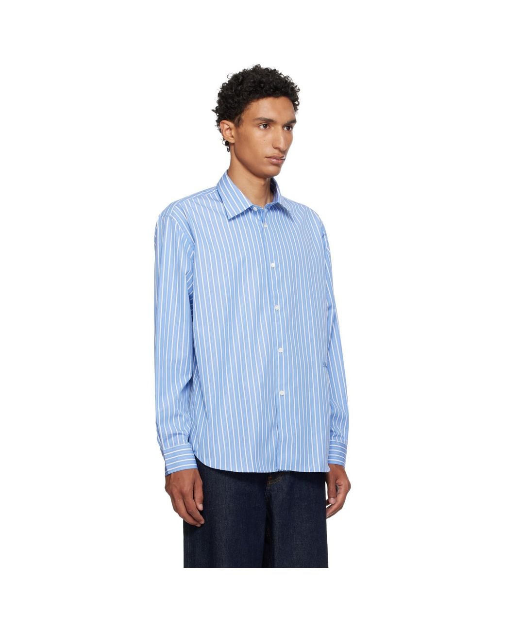 Burberry Blue Relaxed Fit Striped Cotton Shirt for men