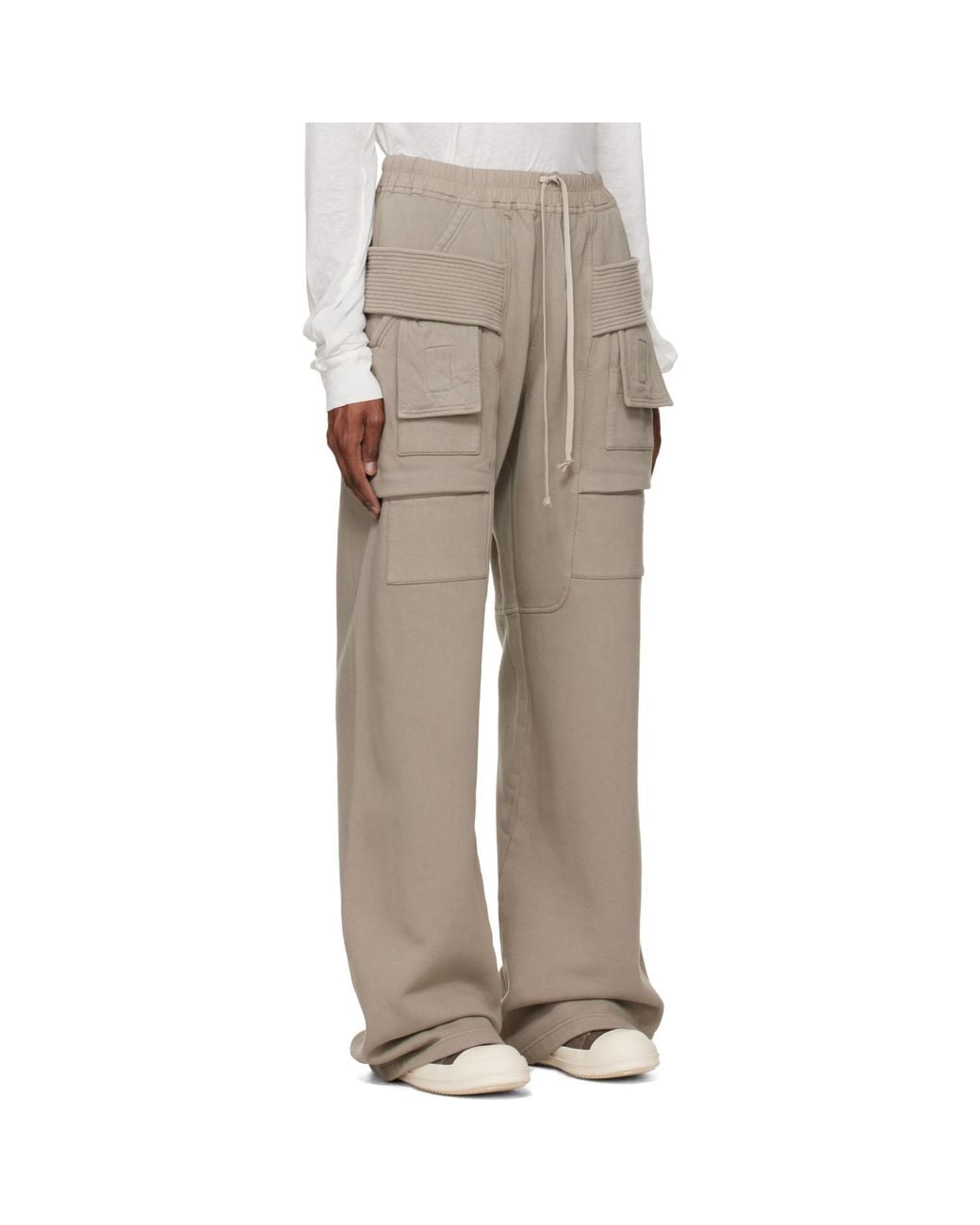 Rick Owens Natural Tower Creatch Wide Drawstring Cargo Pants for men