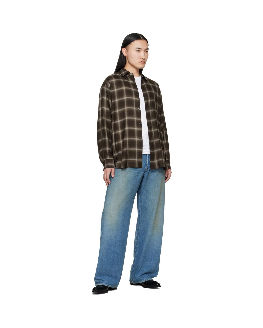 Ssstein Black Check Oversized Ls Shirt for men
