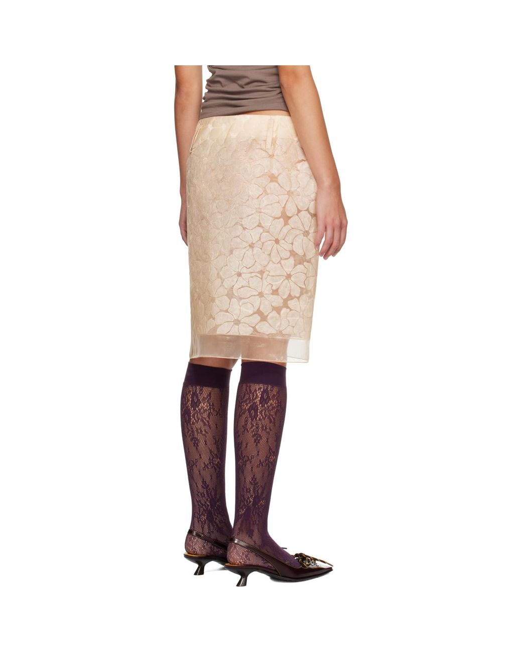 Marni Natural Off- Floral Paper Midi Skirt