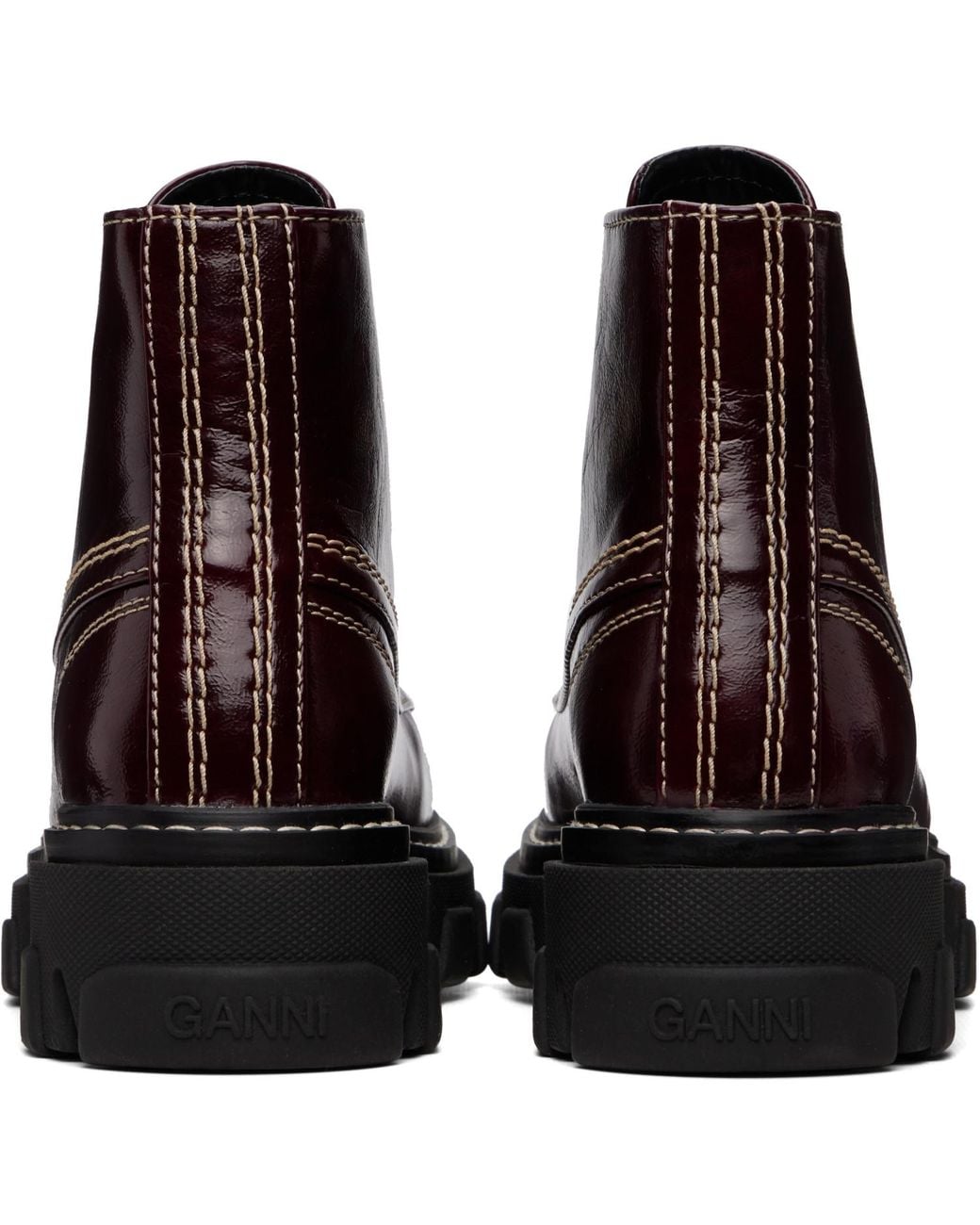 Ganni Brown Burgundy Cleated Boots