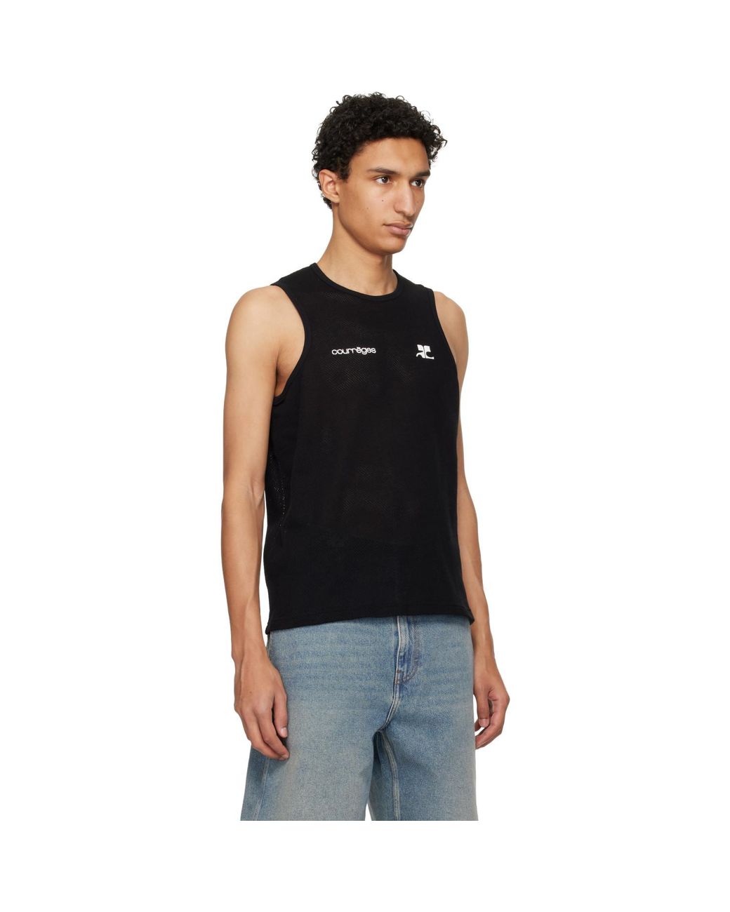 Courreges Black Printed Mesh Tank Top for men